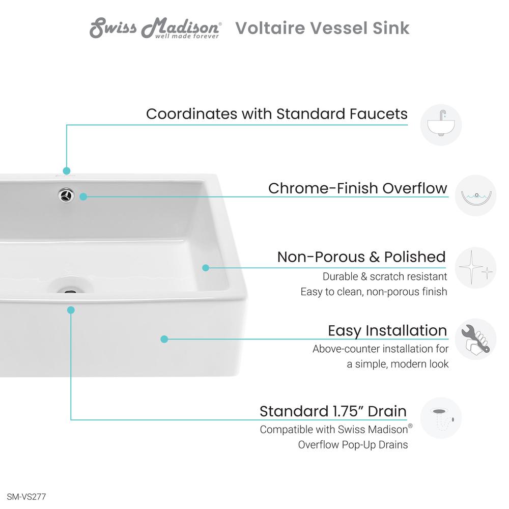 Voltaire 17 Square Ceramic Vessel Sink. Picture 8