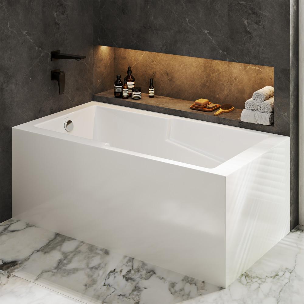 Claire 60" x 32" Left-Hand Drain Drain Alcove Tub with Corner Apron. Picture 2