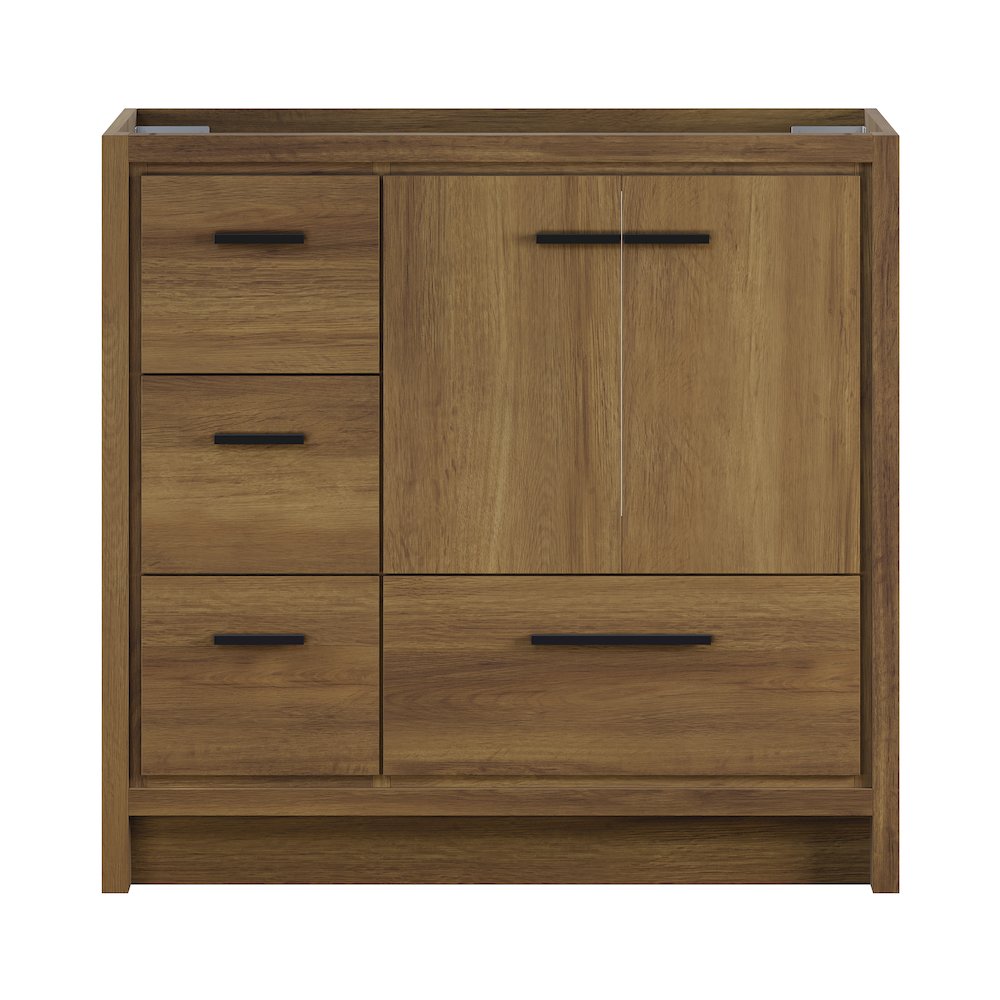 Virage 36" Freestanding Bathroom Vanity in Brown Oak without Sink Top. Picture 1