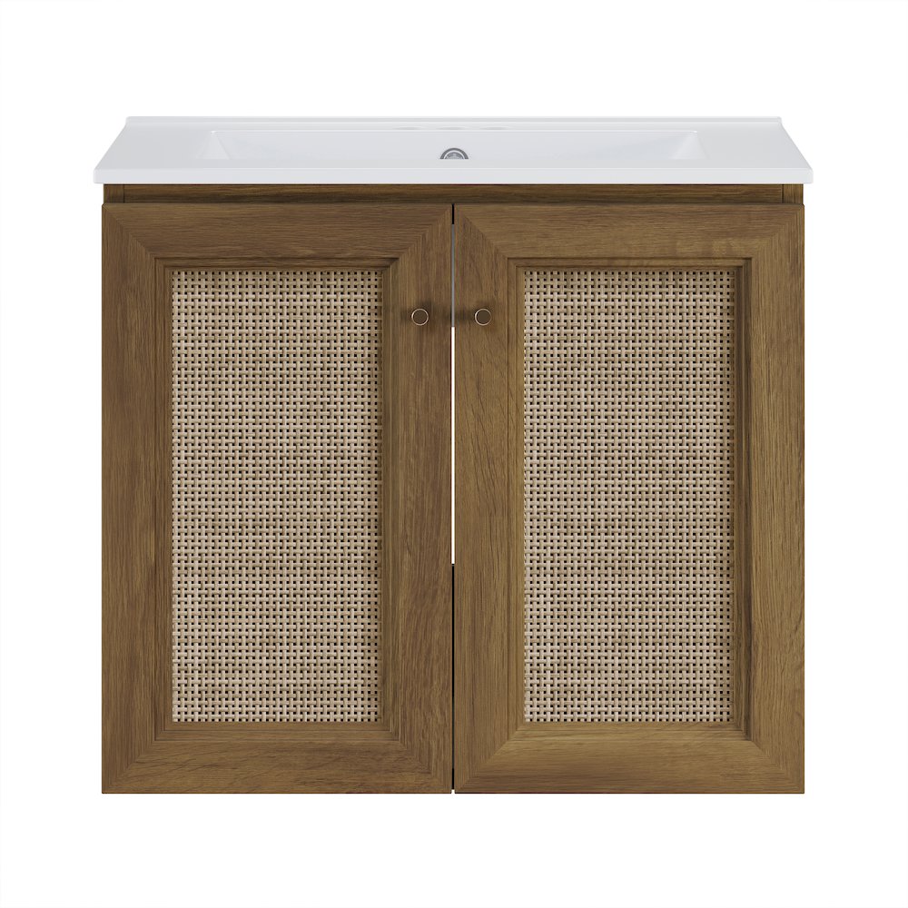 24" Bathroom Vanity in Brown Oak with Centerset Faucet Holes Vanity Top. Picture 1
