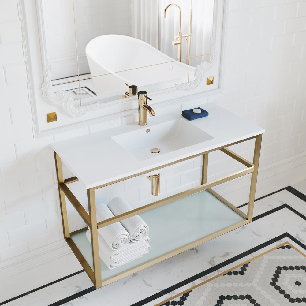 Pierre 36 Single, Open Shelf, Gold Metal Frame Bathroom Vanity. Picture 19