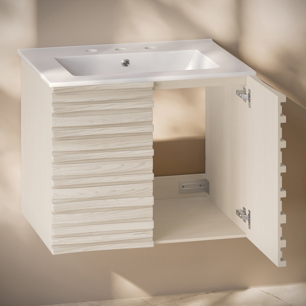 Cascade Wall-Mounted Bathroom Vanity in White Oak with 3-Hole Sink Top. Picture 4