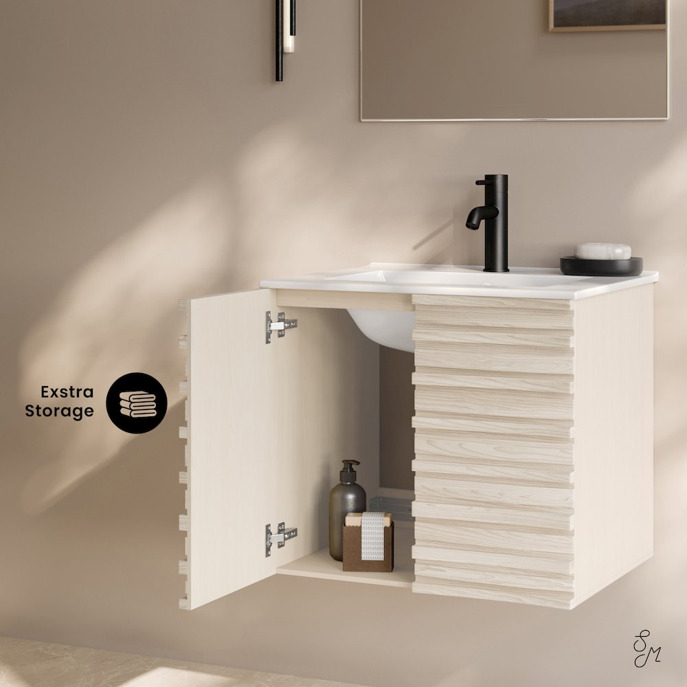 Cascade 24" Wall-Mounted Bathroom Vanity in White Oak with Sink Top. Picture 9