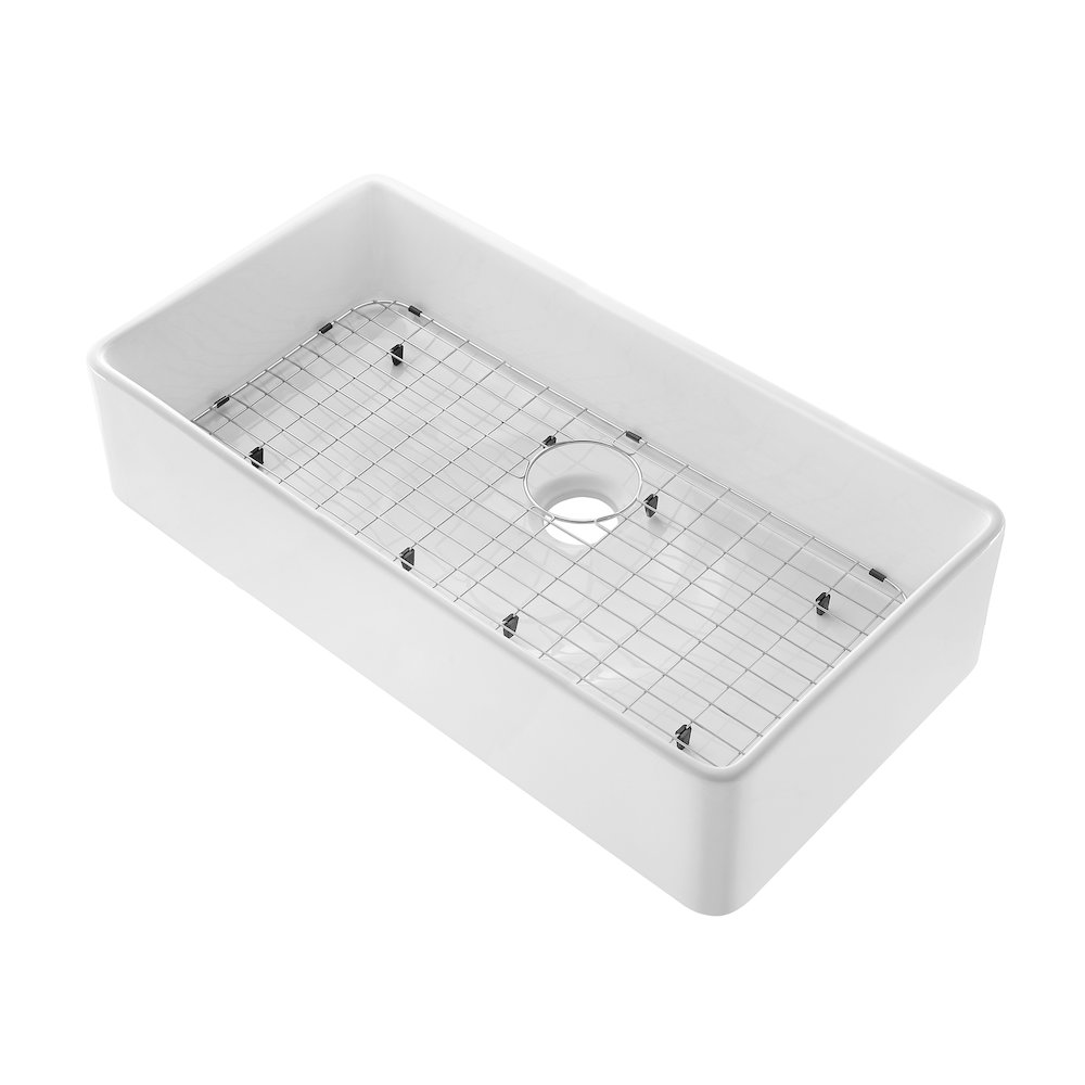 Elegance 36" x 20" Single Basin Fireclay Farmhouse Kitchen Sink in Glossy White. Picture 3