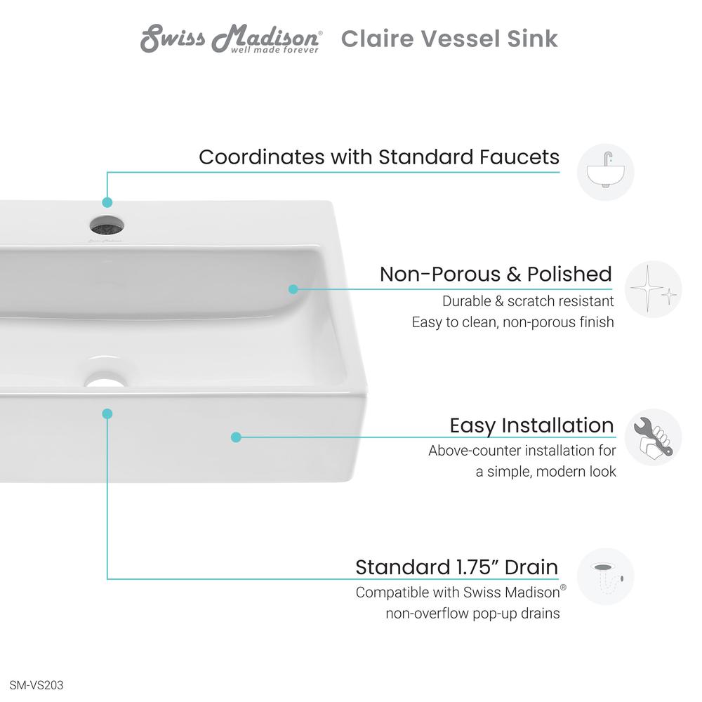 Claire 20 Rectangle Ceramic Vessel Sink. Picture 8