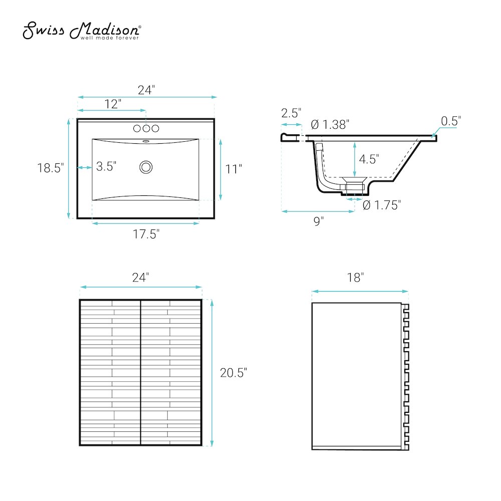 Cascade Wall-Mounted Bathroom Vanity in White Oak with 3-Hole Centerset Sink Top. Picture 8