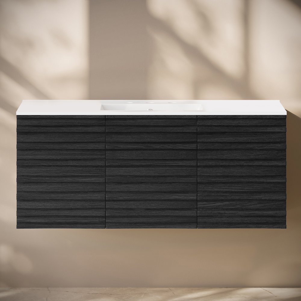 Cascade Wall-Mounted Bathroom Vanity in Black with 3-Hole Widespread Sink Top. Picture 6