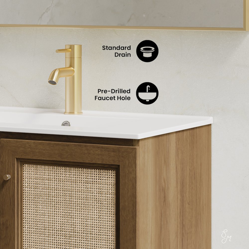 30" Wall-Mounted Bathroom Vanity in Brown Oak with Single Faucet Hole Vanity Top. Picture 10