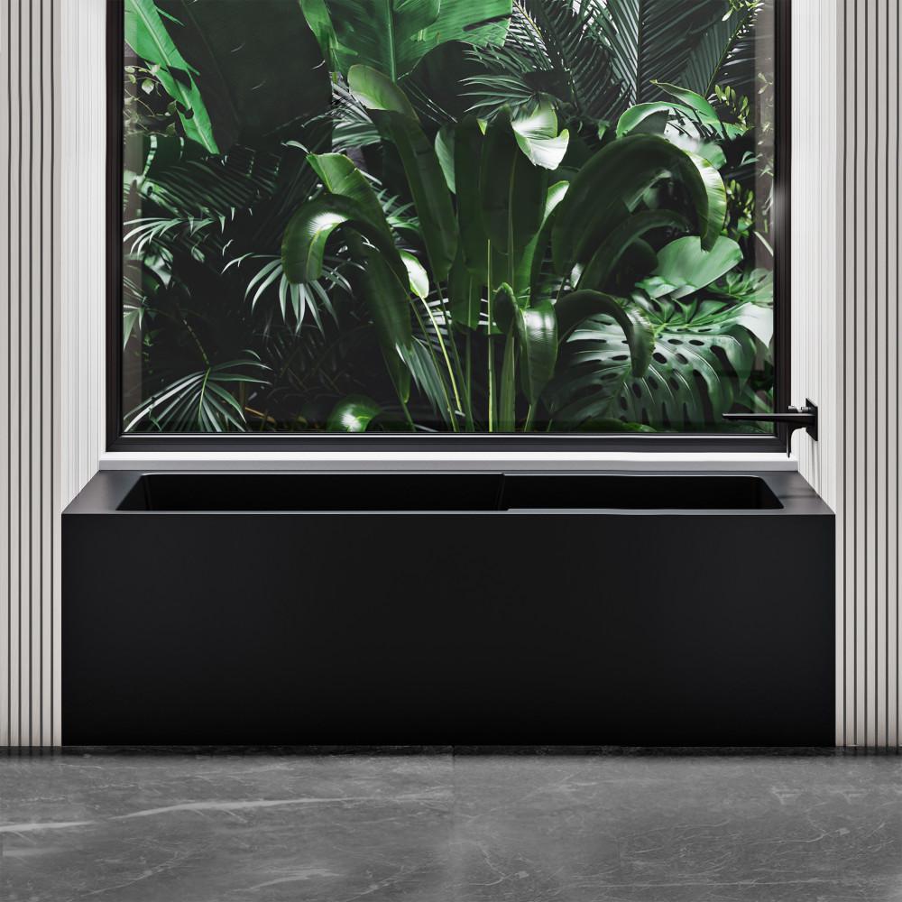Voltaire 60" x 30" Right-Hand Drain Alcove Bathtub with Apron in Matte Black. Picture 2
