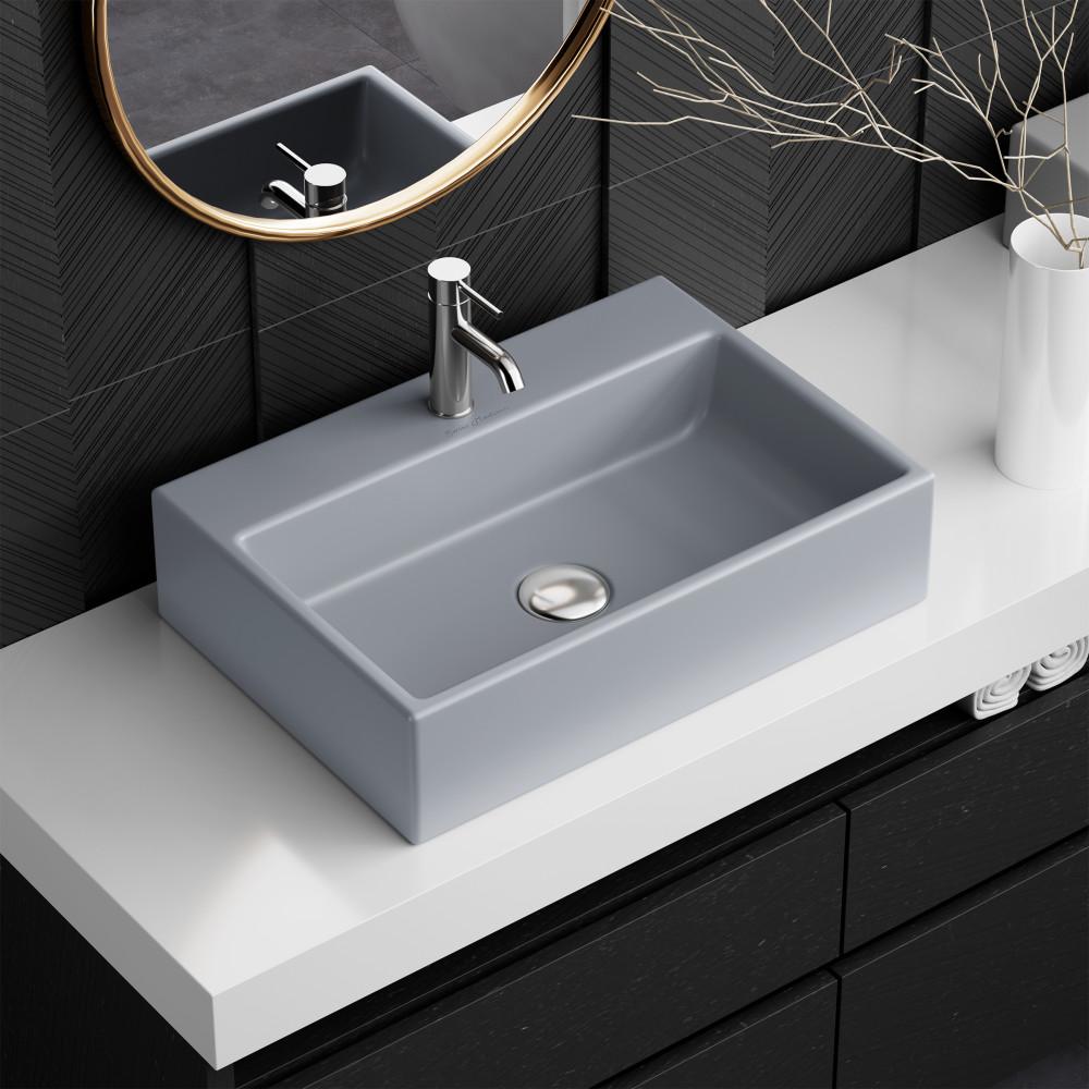 Claire 20"  Rectangle Ceramic Vessel Sink in Matte Grey. Picture 2