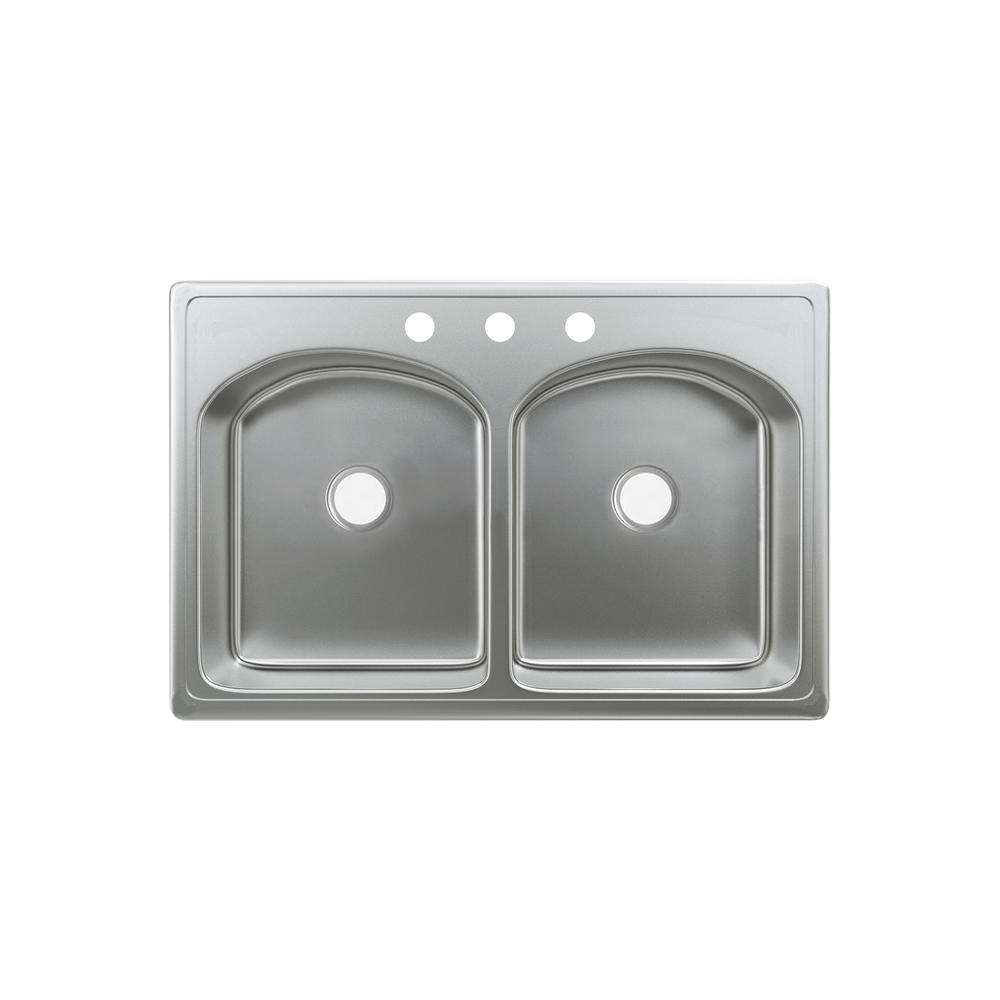 Ouvert 33 x 22 Stainless Steel, Dual Basin, Top-Mount Kitchen Sink. Picture 2