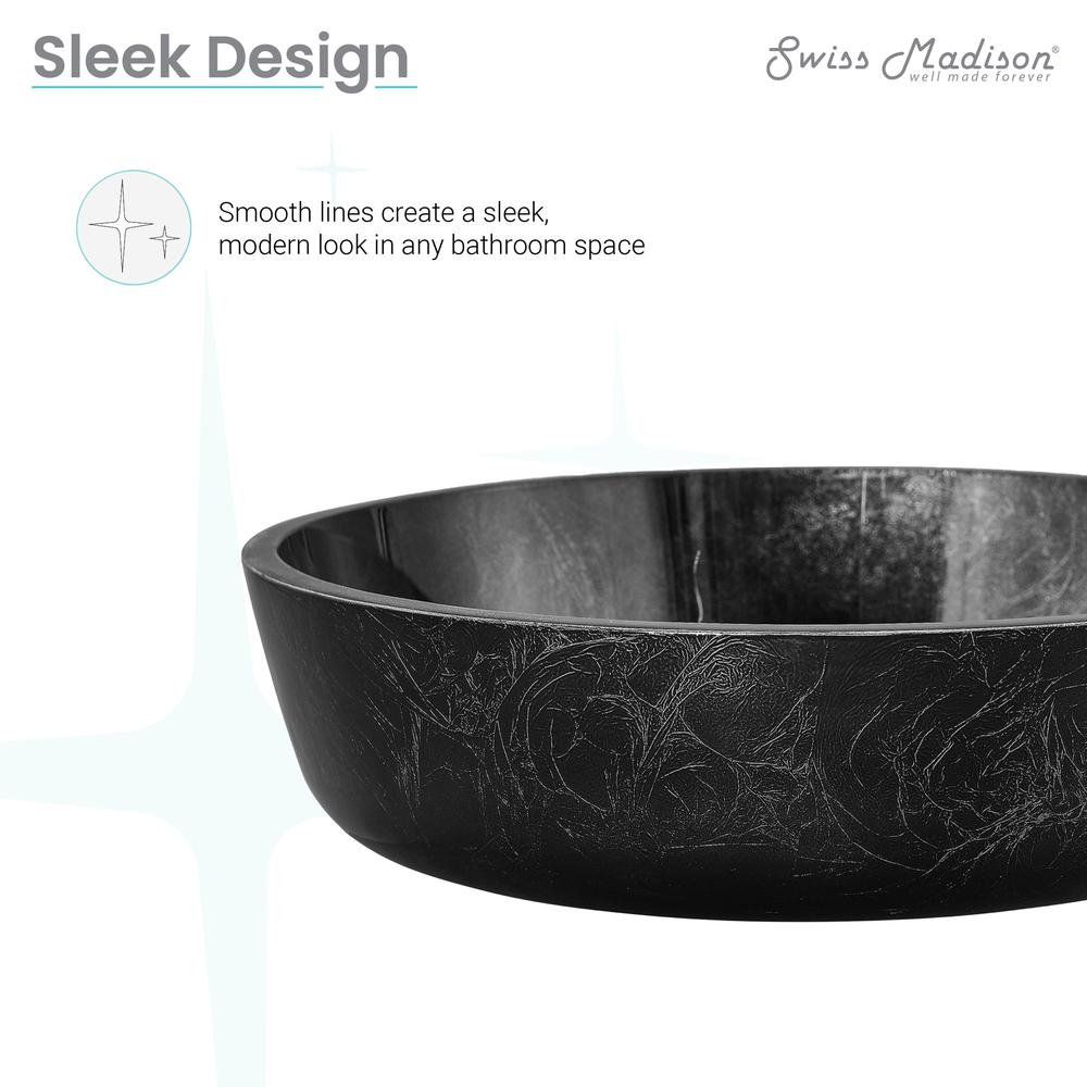 Avallon 16.5 " Round Glass Vessel Sink, Black. Picture 10