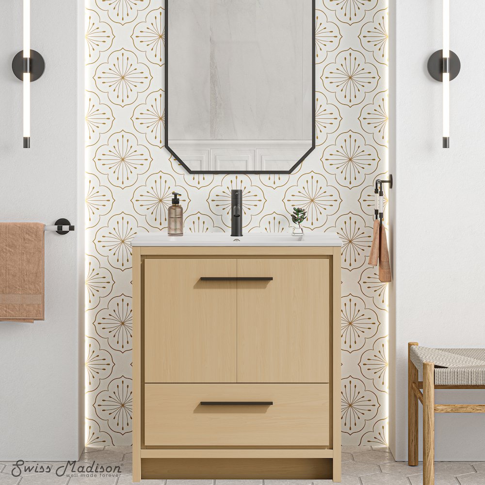 Virage 30" Freestanding Bathroom Vanity in Natural Oak with Sink Top. Picture 2