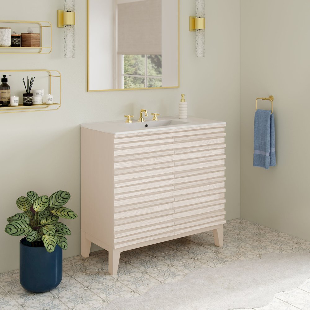30" Freestanding Bathroom Vanity in White Oak with 3-Hole Widespread Sink Top. Picture 6