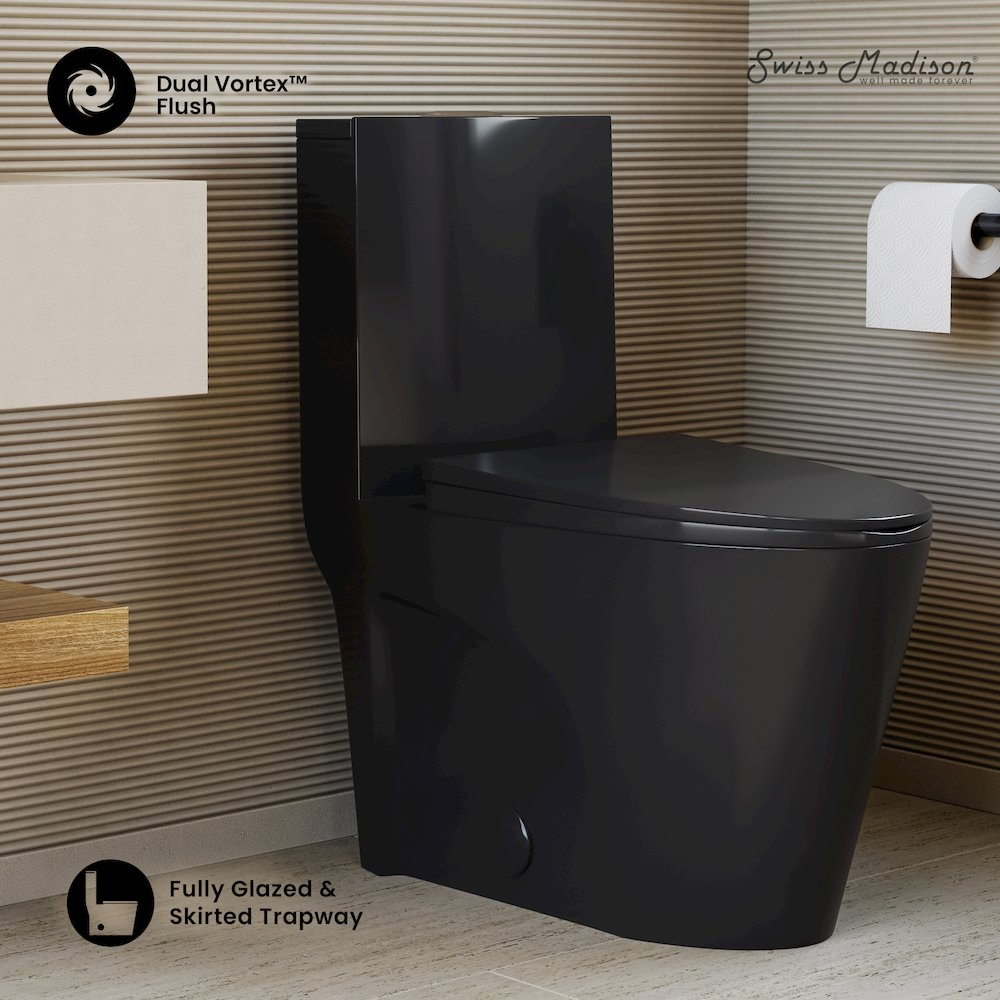St. Tropez One Piece Elongated Toilet Vortex™ Flush in Glossy Black 1.1/1.6 gpf. Picture 2