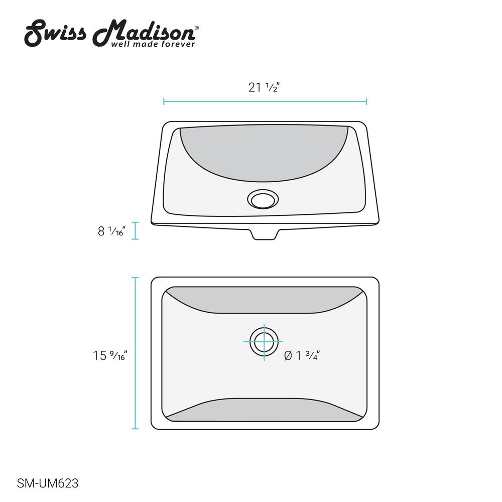Plaisir 21 Rectangular Under-Mount Bathroom Sink. Picture 15