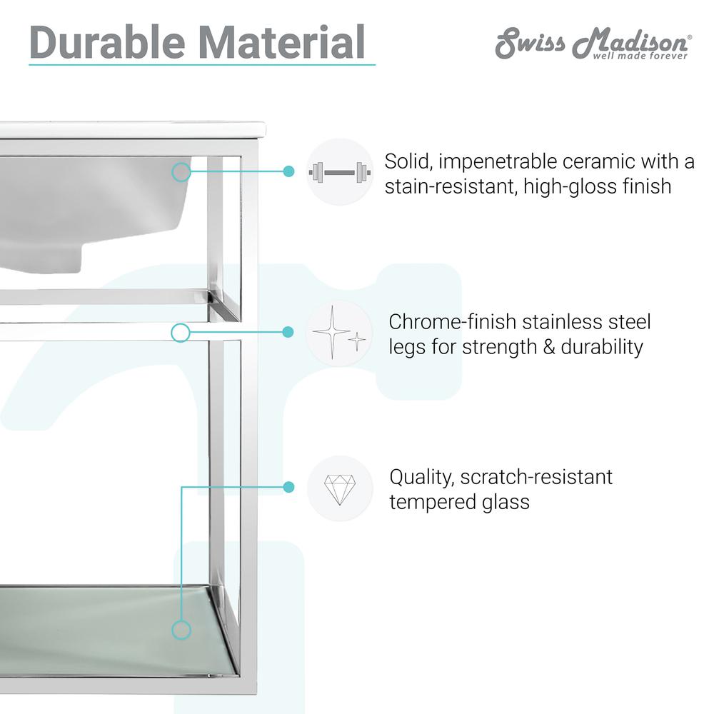 Pierre 30 Single, Open Shelf, Chrome Metal Frame Bathroom Vanity. Picture 12