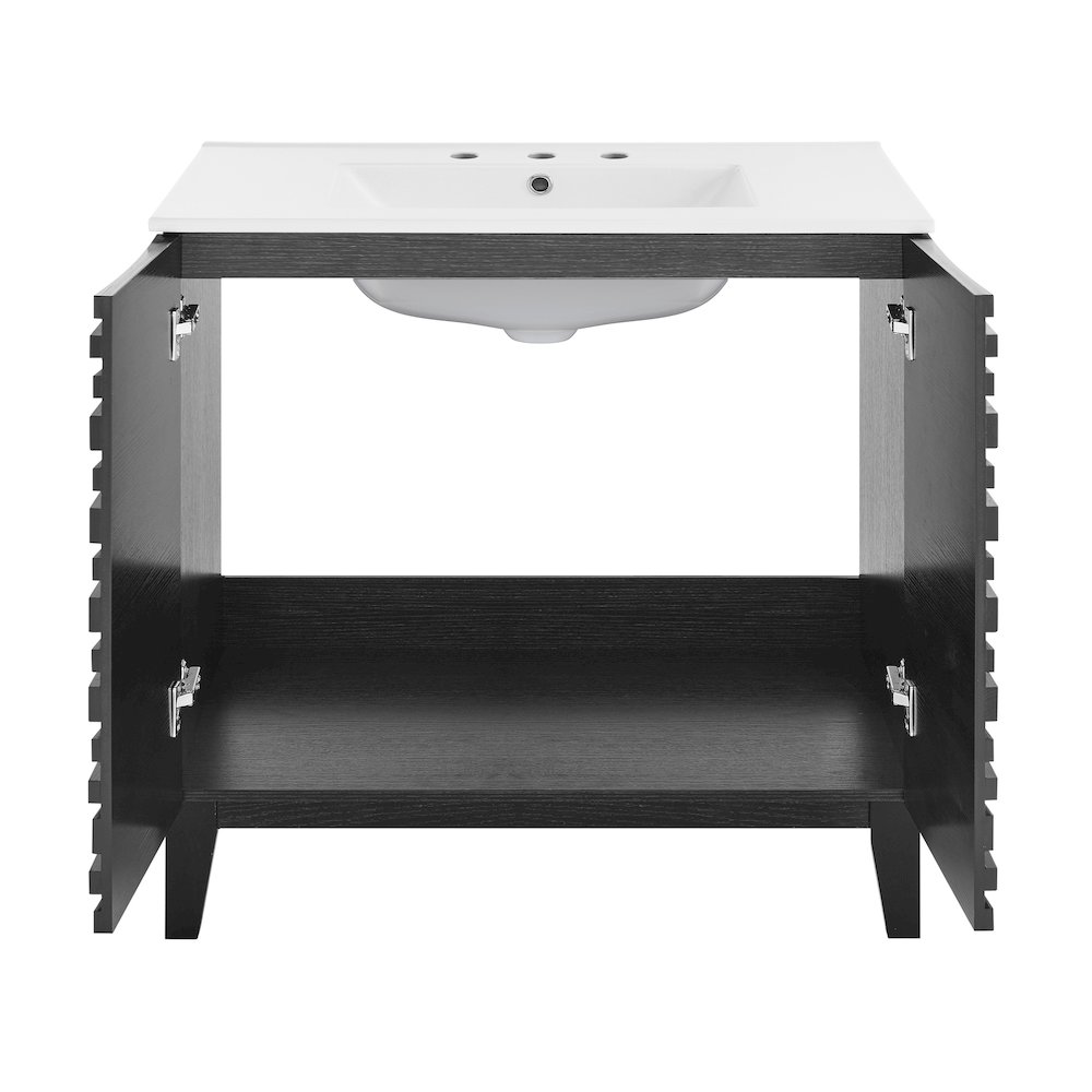 30" Freestanding Bathroom Vanity in Black Oak with 3-Hole Widespread Sink Top. Picture 6