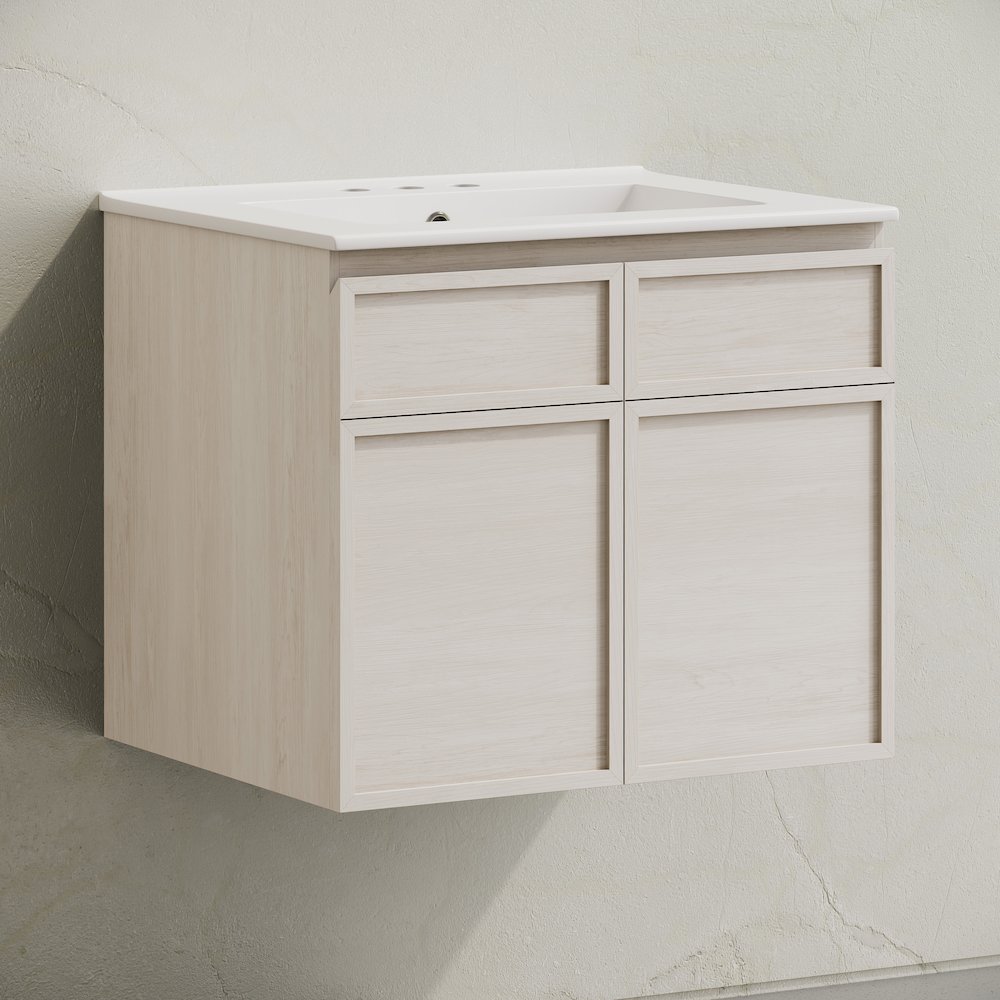 24" Wall-Mounted Bathroom Vanity in White Oak with 3-Hole Centerset Sink Top. Picture 2