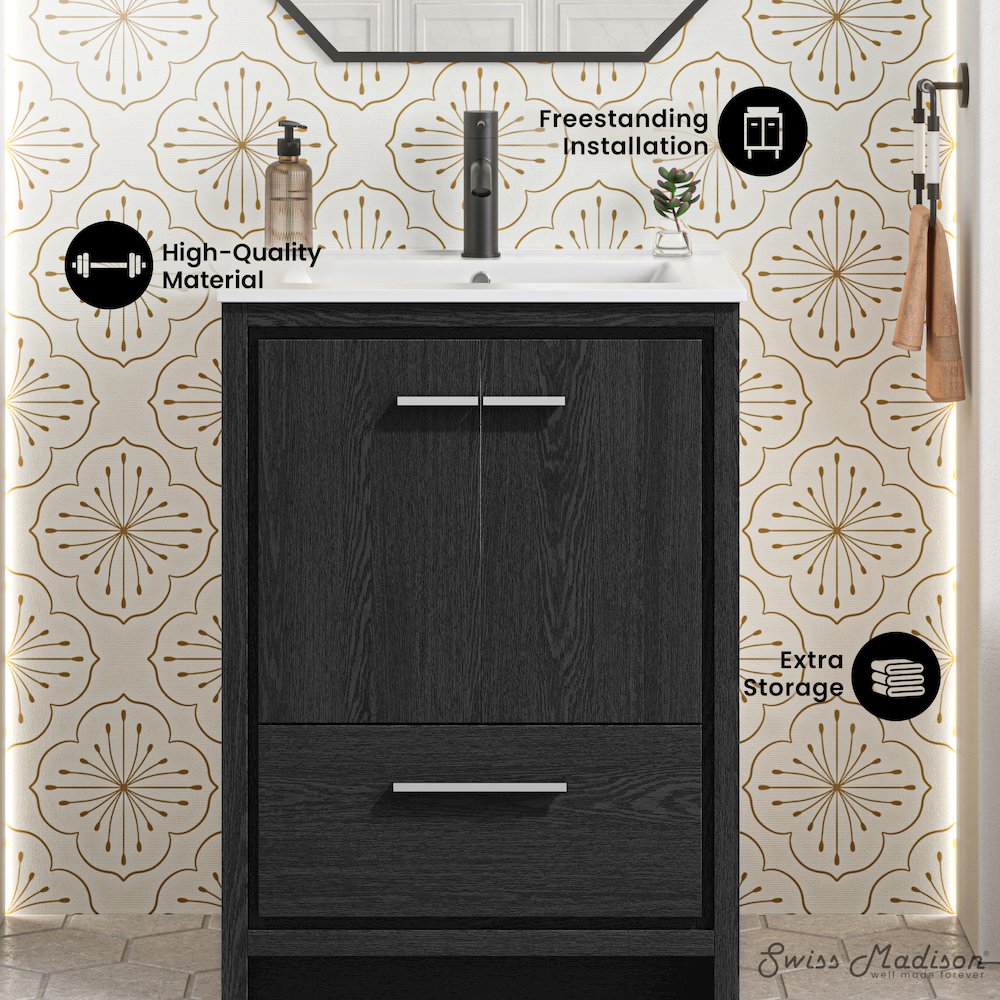 Virage 24" Freestanding Bathroom Vanity in Black Oak with Sink Top. Picture 8