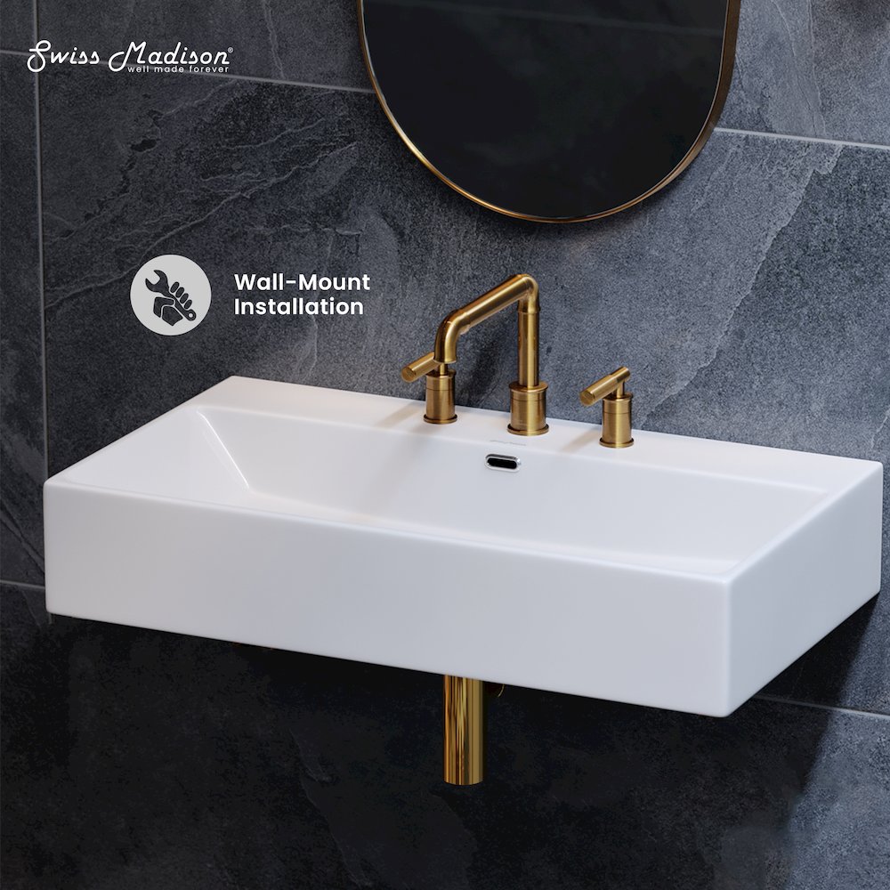 Claire 30" Rectangle Wall-Mount Bathroom Sink with 8" Widespread Holes. Picture 2