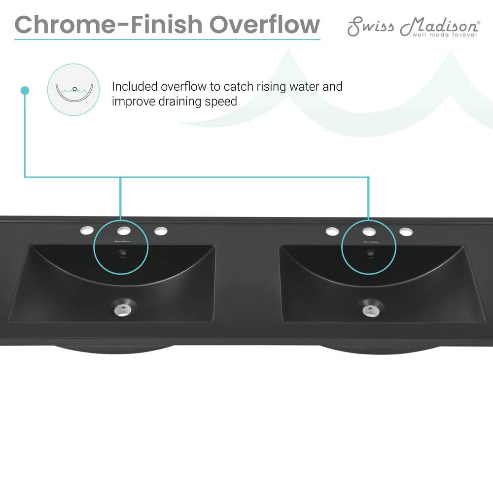 60 inch Vanity Top Bathroom Sink in Matte Black with 3 Holes. Picture 11