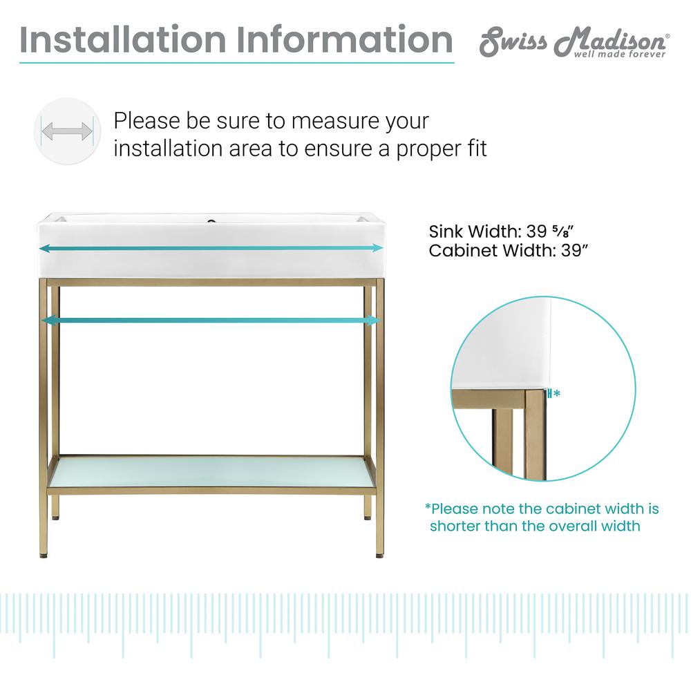 Pierre 40 Single, Freestanding, Open Shelf, Gold Metal Frame Bathroom Vanity. Picture 15