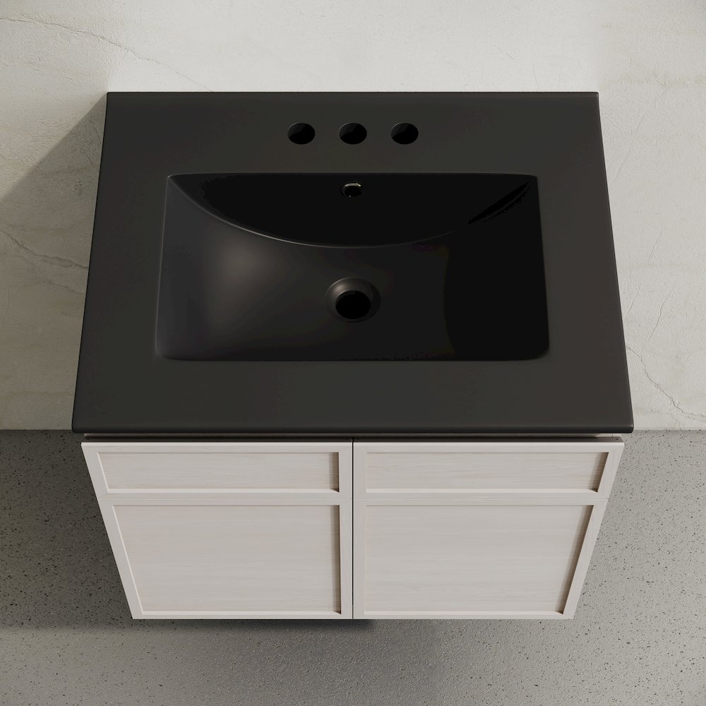 24" Wall-Mounted Bathroom Vanity in White Oak with Black Centerset Sink Top. Picture 3