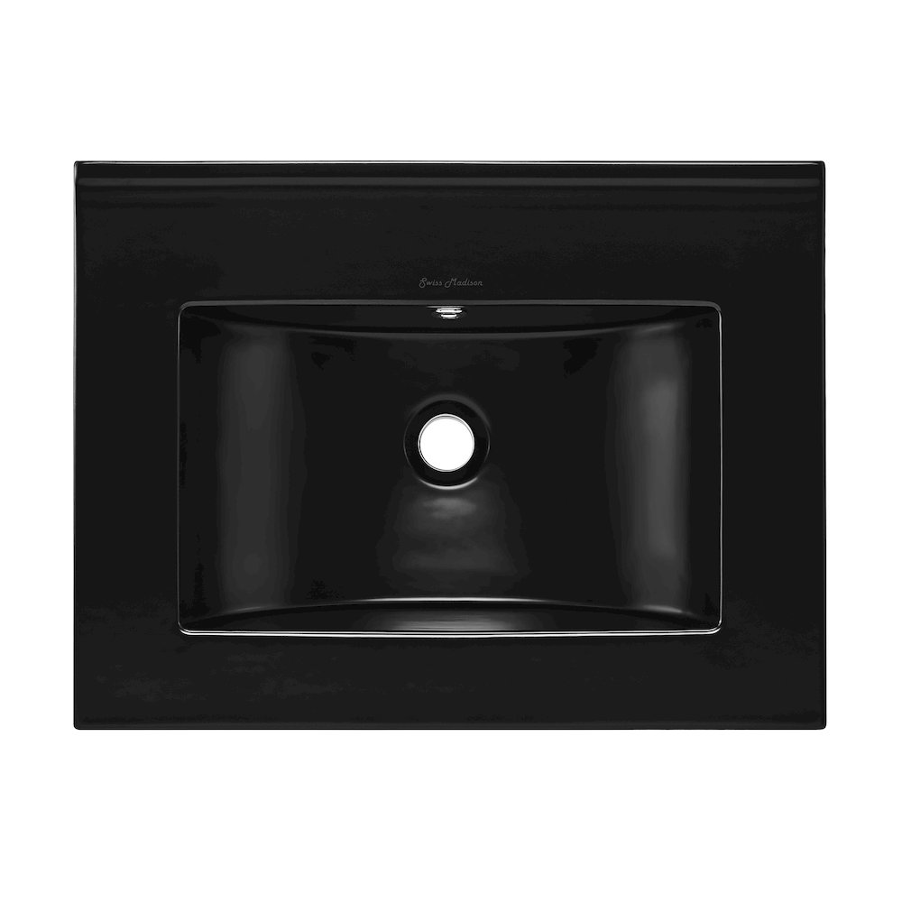 24" Zero Hole Vanity Sink Top in Glossy Black. Picture 3