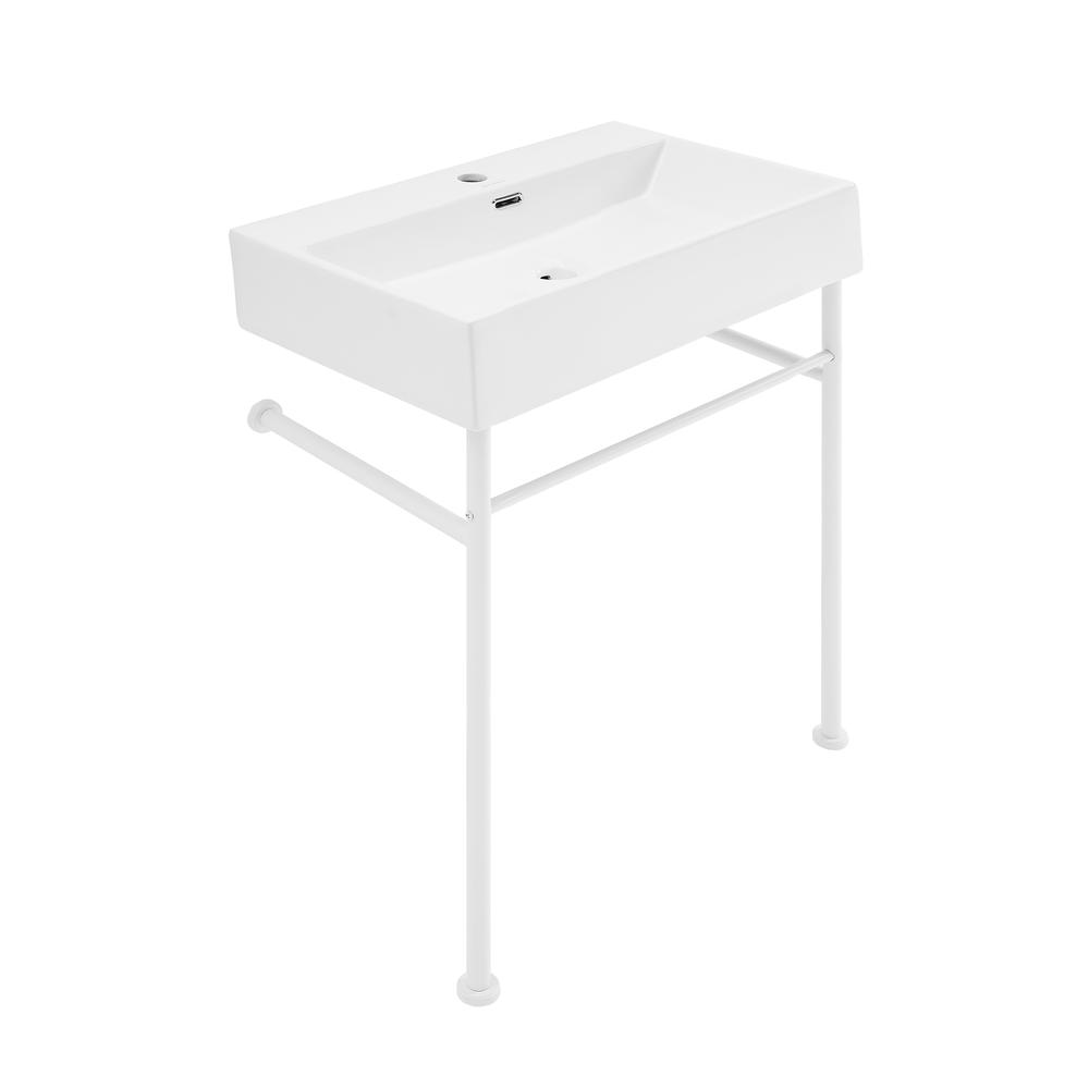 Claire 24 Ceramic Console Sink White Basin Matte White Legs. Picture 2