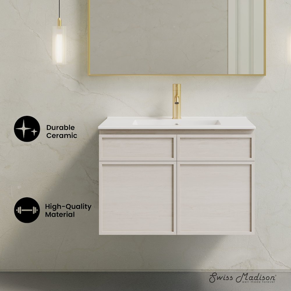 St. Tropez 30" Wall-Mounted Bathroom Vanity in White Oak with Sink Top. Picture 8