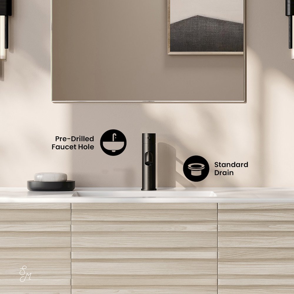 Cascade 48" Wall-Mounted Bathroom Vanity in White Oak with Sink Top. Picture 10