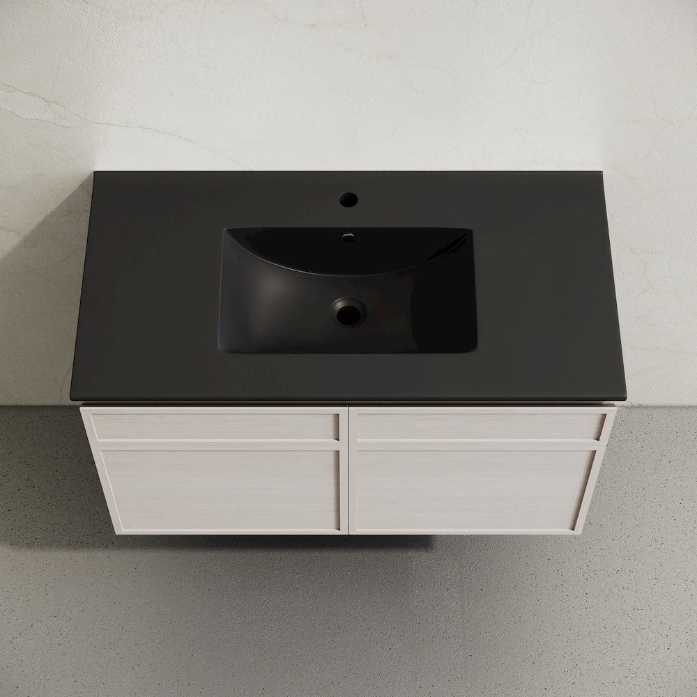St. Tropez 36" Wall-Mounted Bathroom Vanity in White Oak with Black Sink Top. Picture 4