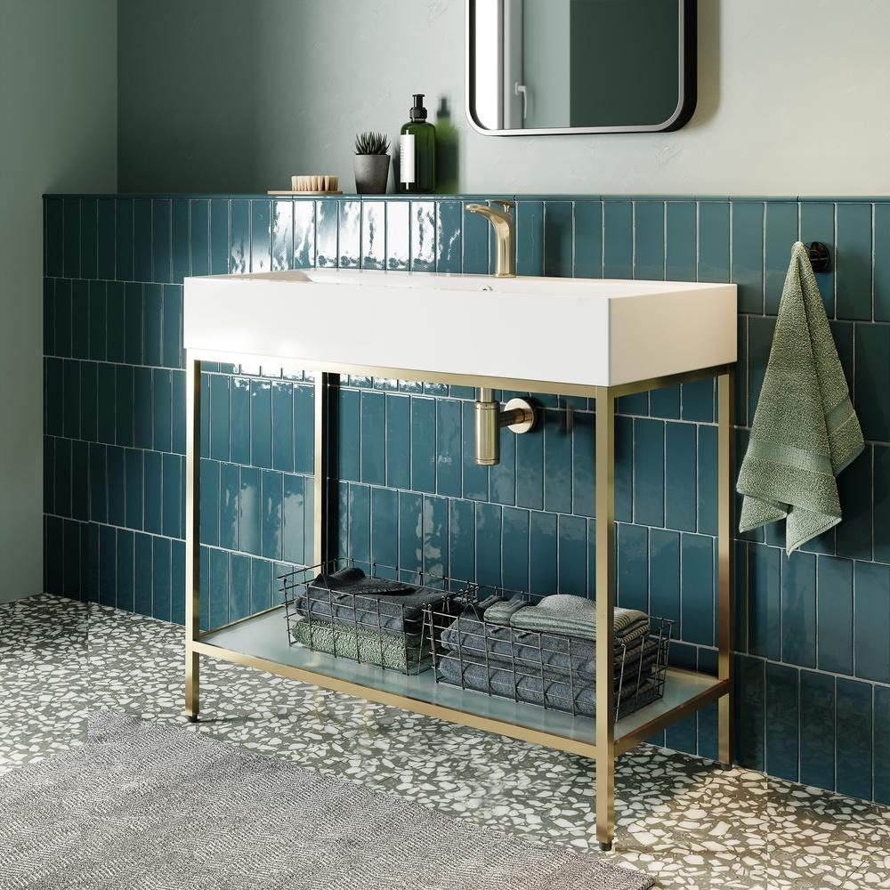 Pierre 40 Single, Freestanding, Open Shelf, Gold Metal Frame Bathroom Vanity. Picture 20