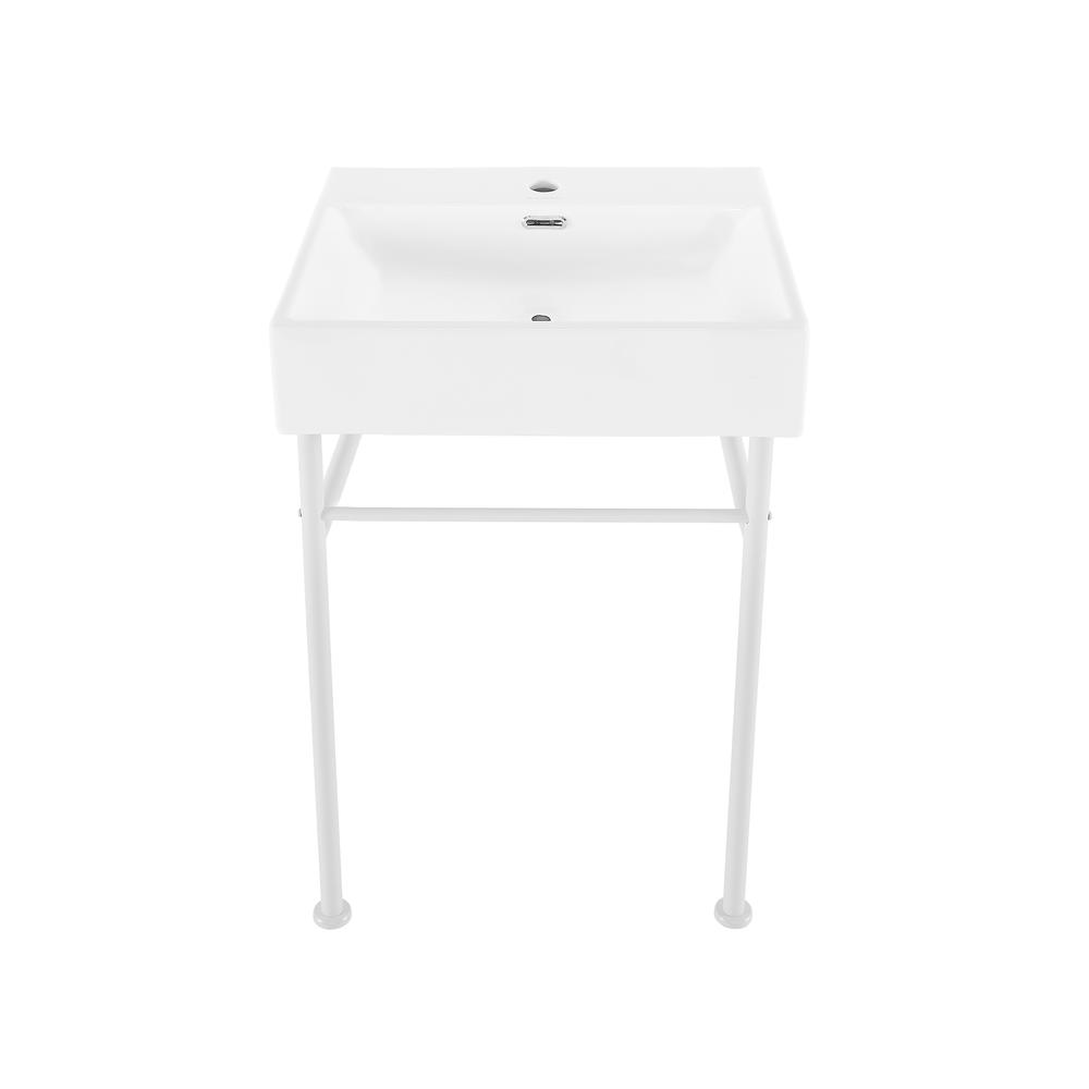 Claire 24 Ceramic Console Sink White Basin Matte White Legs. Picture 1