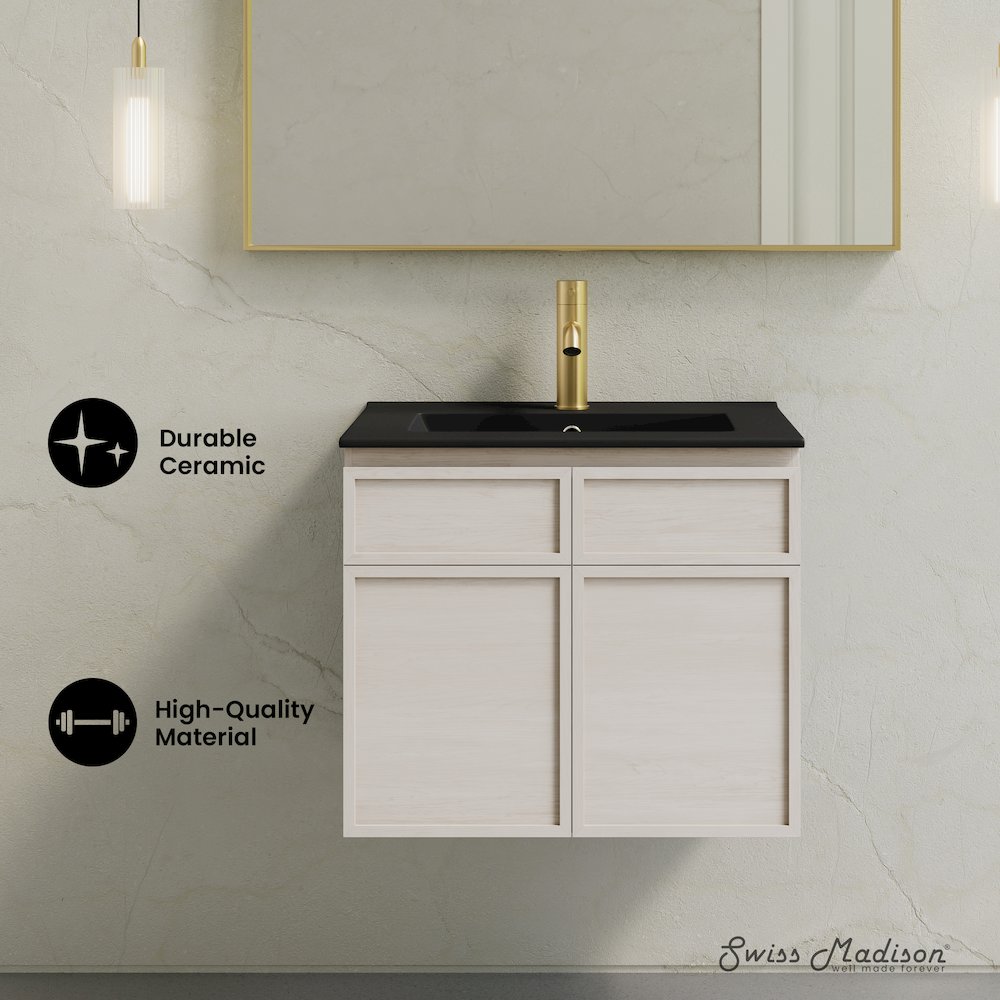 St. Tropez 24" Wall-Mounted Bathroom Vanity in White Oak with Black Sink Top. Picture 8