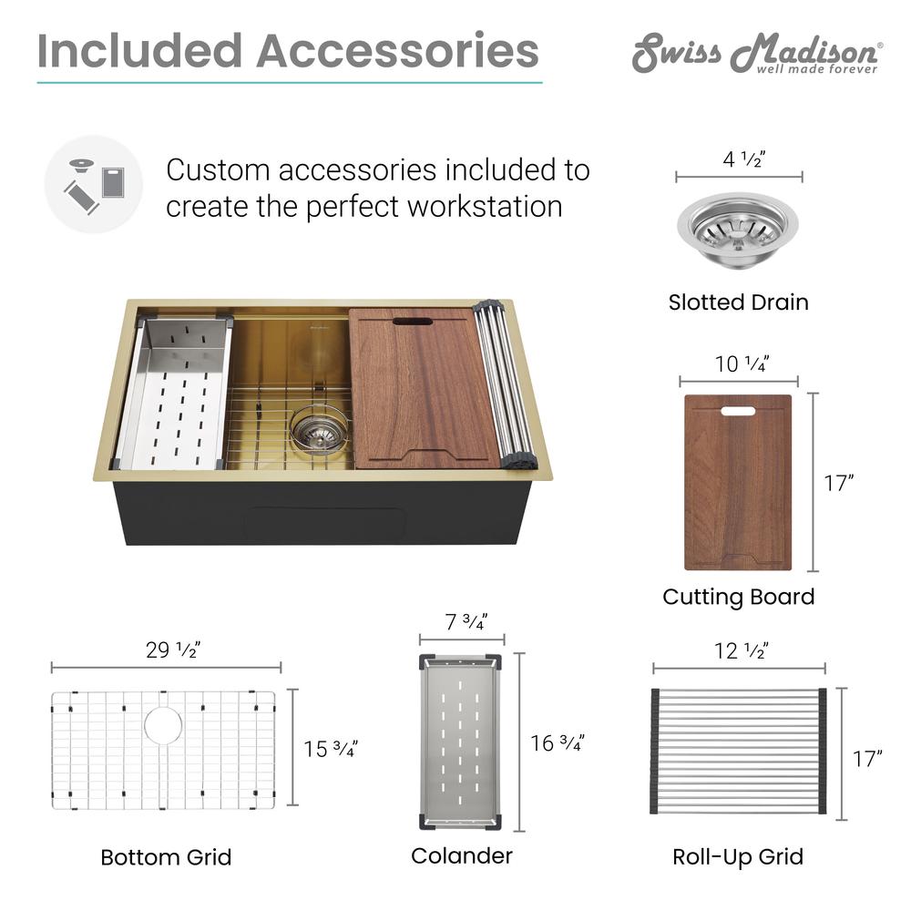 Stainless Steel, Single Basin, Undermount Kitchen Workstation Sink in Gold. Picture 14