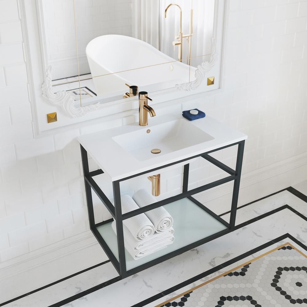 Pierre 30 Single, Open Shelf, Matte Black Metal Frame Bathroom Vanity. Picture 19