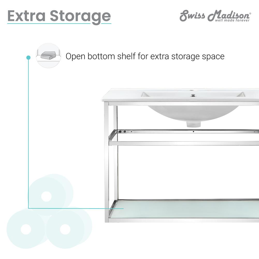 Pierre 30 Single, Open Shelf, Chrome Metal Frame Bathroom Vanity. Picture 10