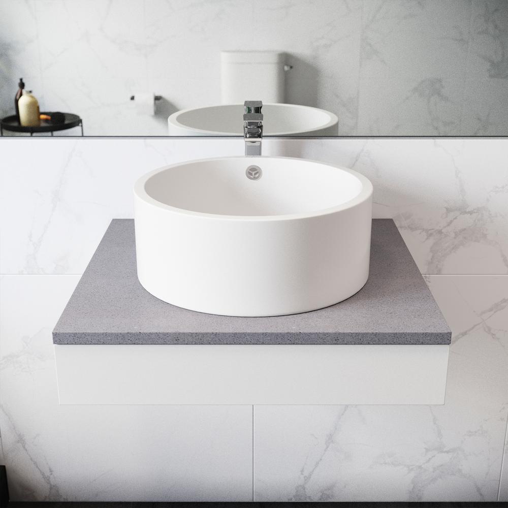 Monaco Round Ceramic Bathroom Vessel Sink in White. Picture 18