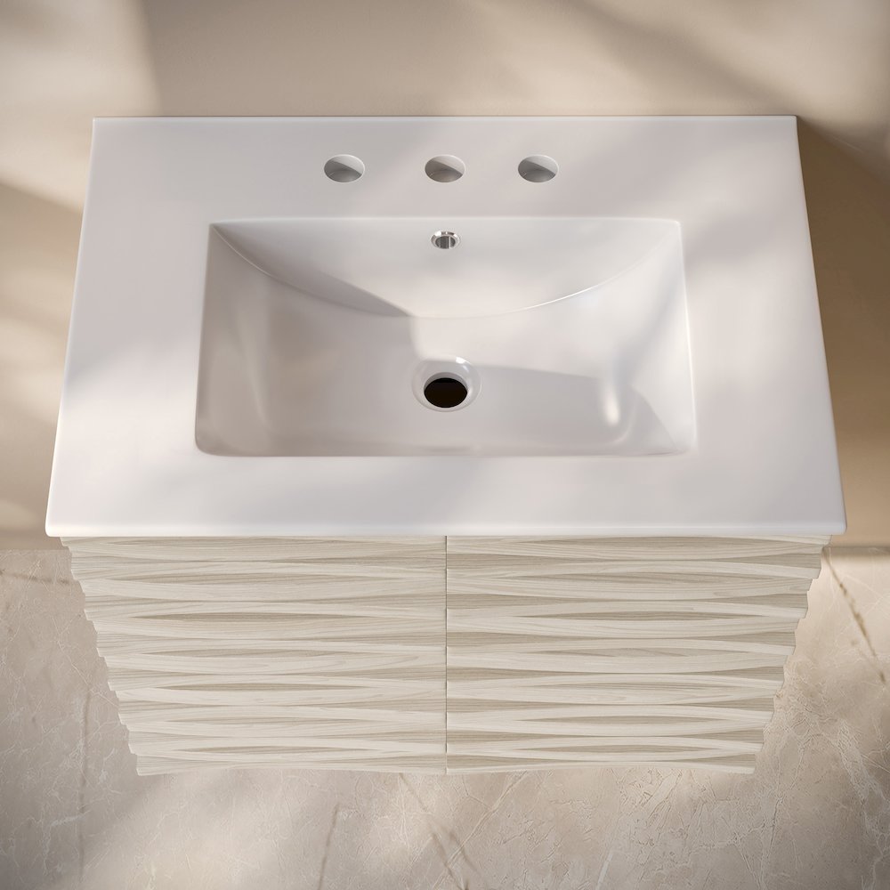 Cascade Wall-Mounted Bathroom Vanity in White Oak with 3-Hole Sink Top. Picture 3