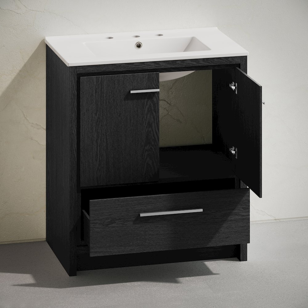 Virage 30" Freestanding Bathroom Vanity in Black Oak with 3-Hole Sink Top. Picture 5