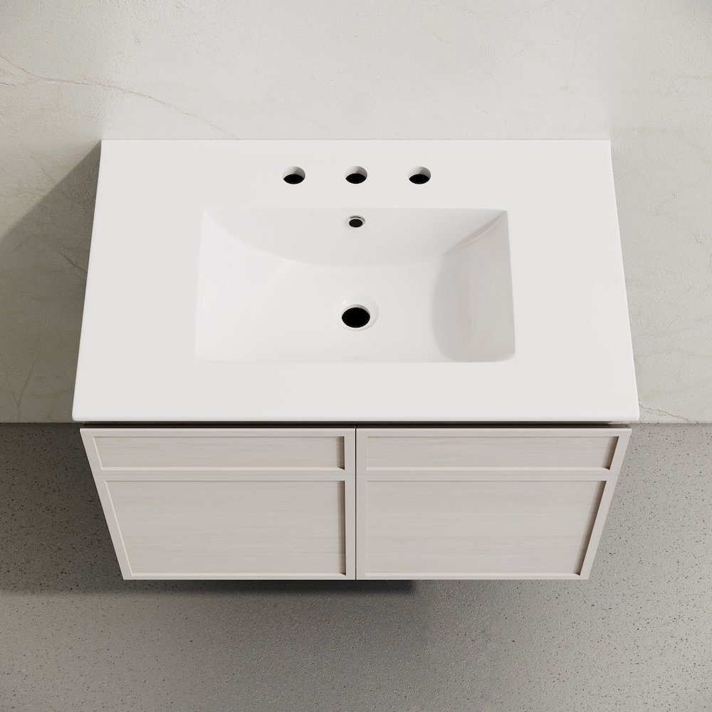30" Wall-Mounted Bathroom Vanity in White Oak with 3-Hole Widespread Sink Top. Picture 3