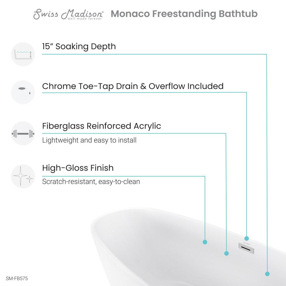 Monaco 67" Freestanding Bathtub. Picture 3