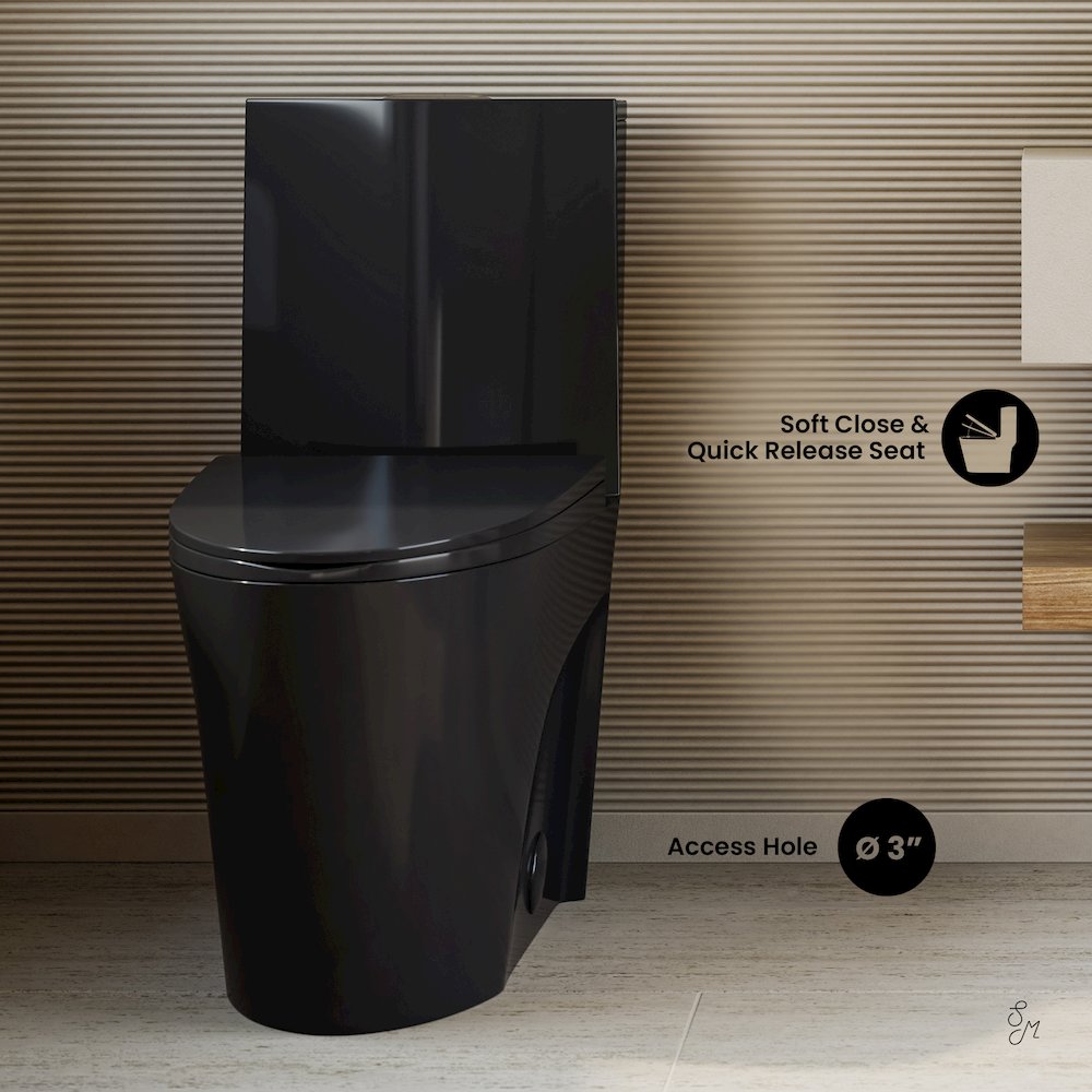 St. Tropez One Piece Elongated Toilet Vortex™ Flush in Glossy Black 1.1/1.6 gpf. Picture 3