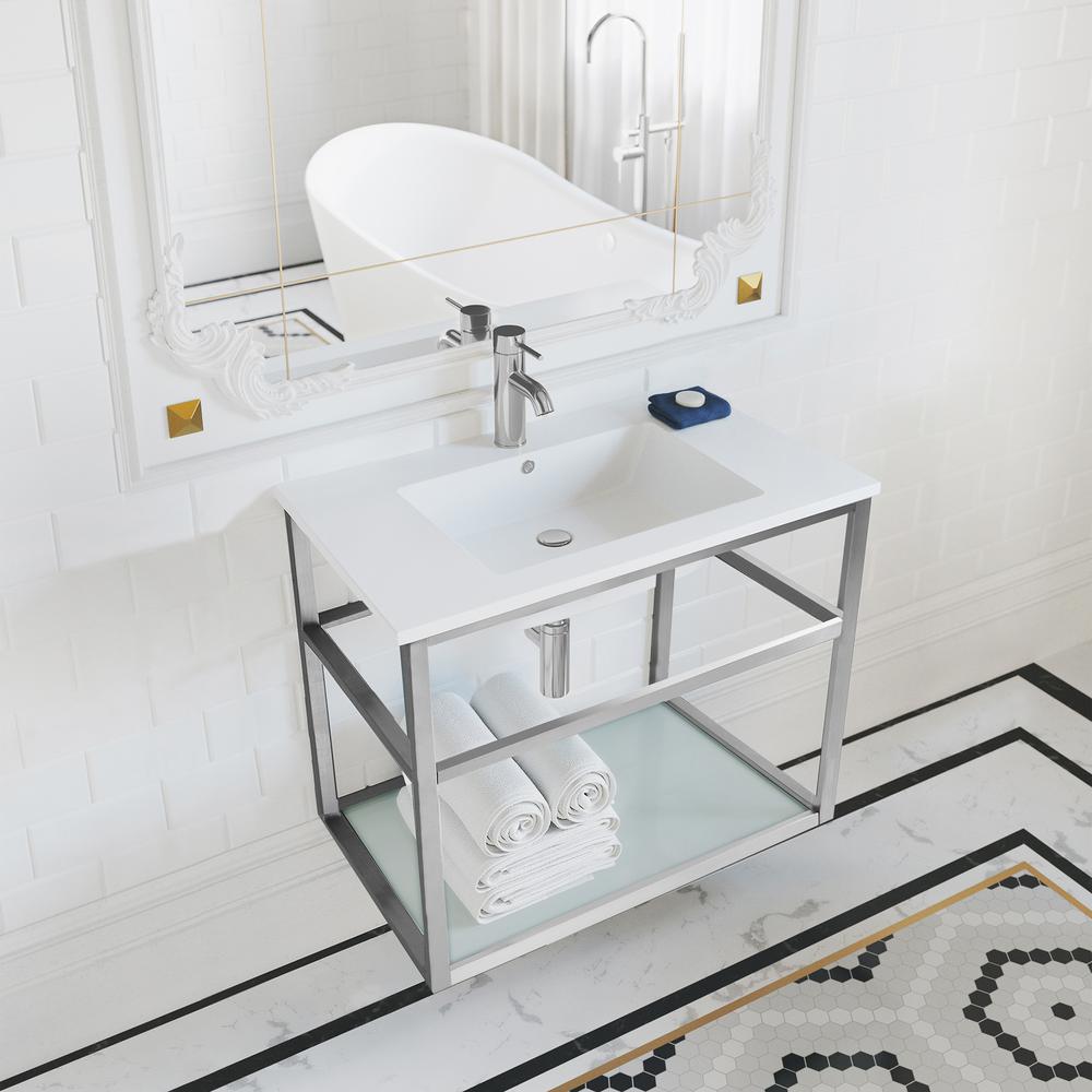 Pierre 30 Single, Open Shelf, Chrome Metal Frame Bathroom Vanity. Picture 19