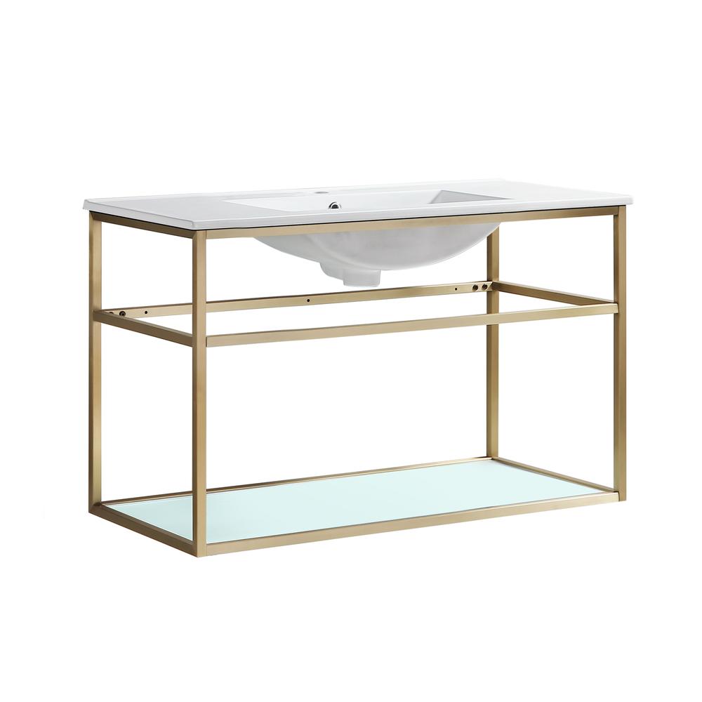 Pierre 36 Single, Open Shelf, Gold Metal Frame Bathroom Vanity. Picture 2