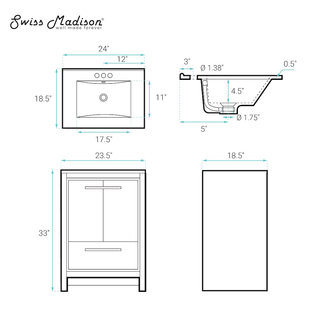 24" Freestanding Bathroom Vanity in Brown Oak with 3-Hole Centerset Sink Top. Picture 6