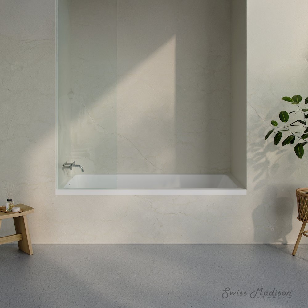 Left Drain Soaking Alcove Bathtub in Glossy White with Integrated Armrest. Picture 1