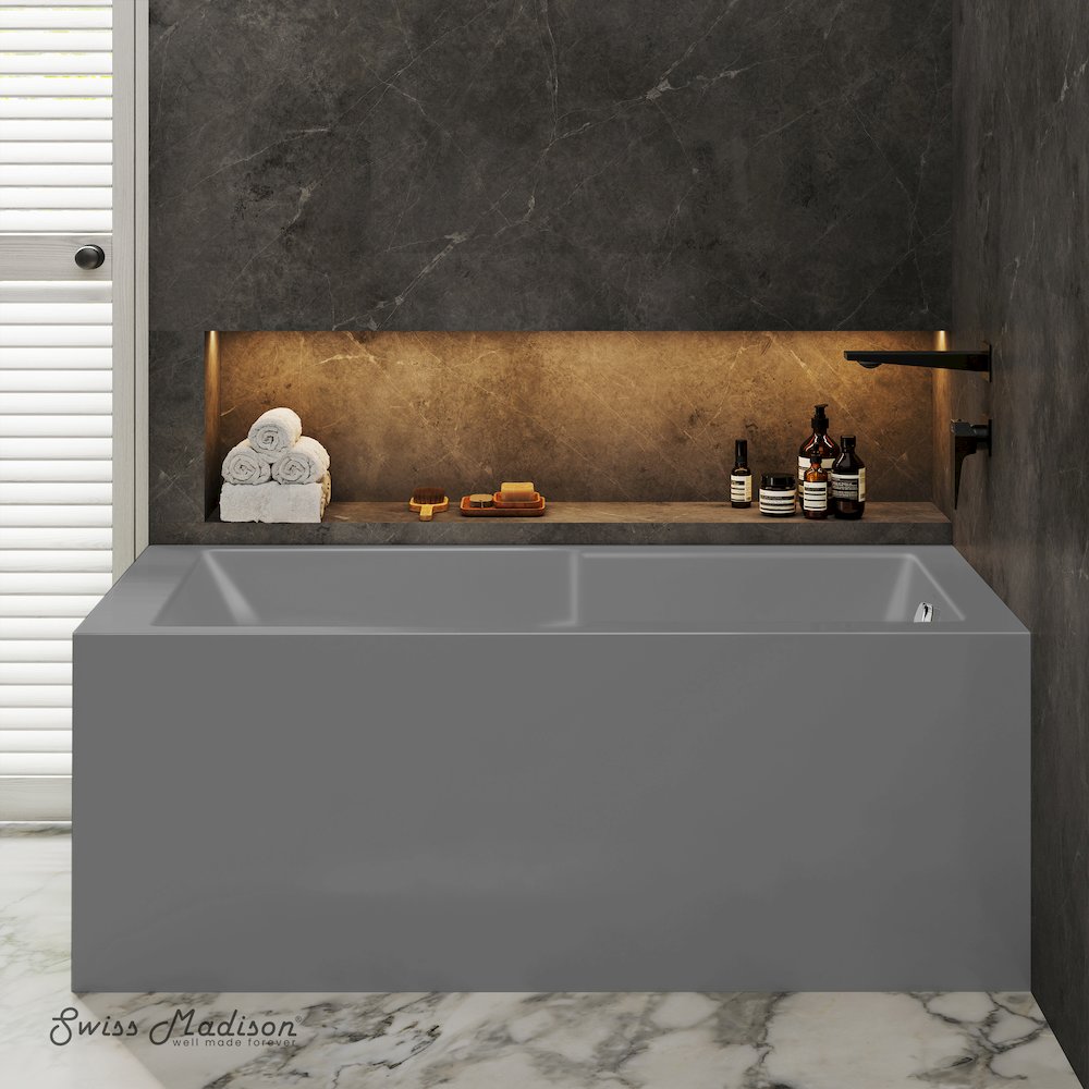 Voltaire 60 x 32 Right Drain Soaking Alcove Corner Apron Bathtub in Matte Gray. Picture 4